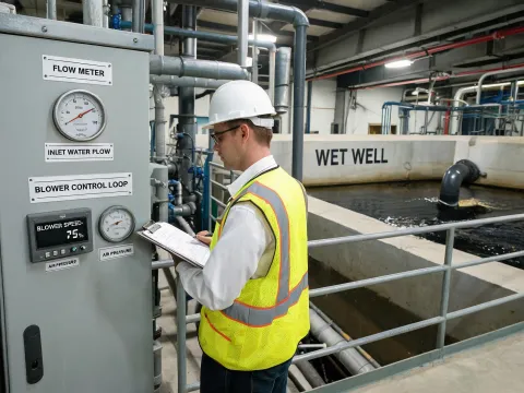 Water treatment flow meter and aeration loop